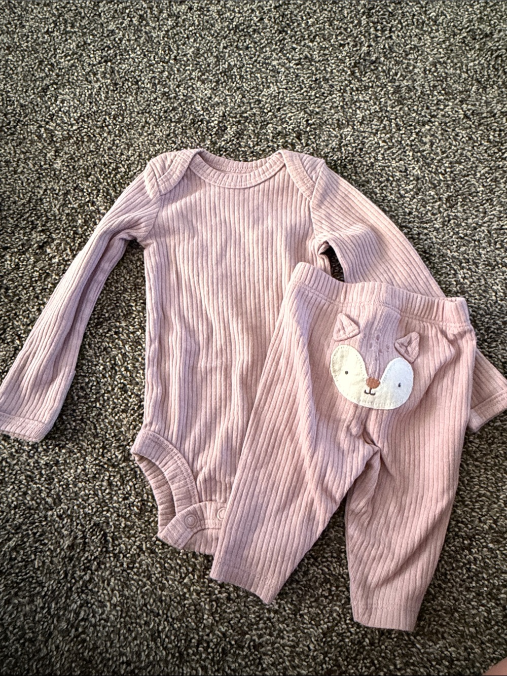 Carter's Mauve Ribbed Long-Sleeve One-Piece with Fox Face Pants